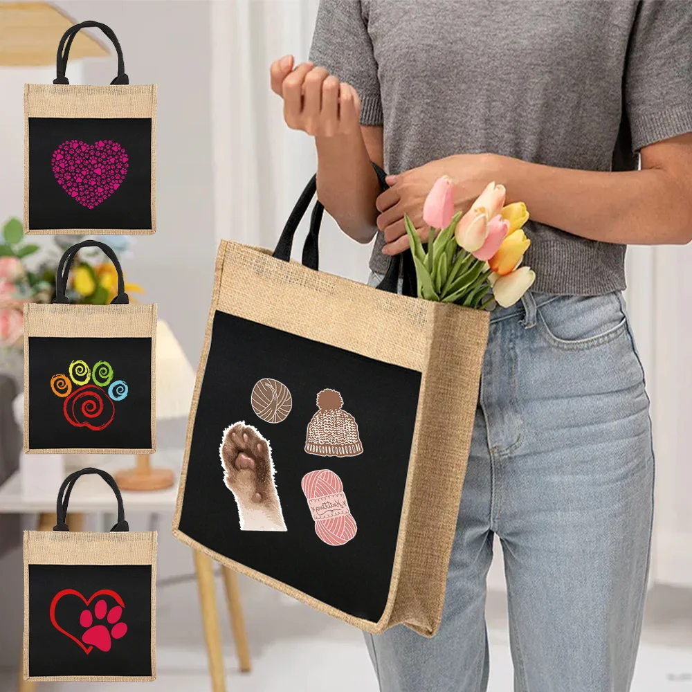 

Reusable Shopping Bags Women's Linen Tote Bag Women's One-shoulder Tote Bag Footprints Pattern Print for Grocery Shopping Tote