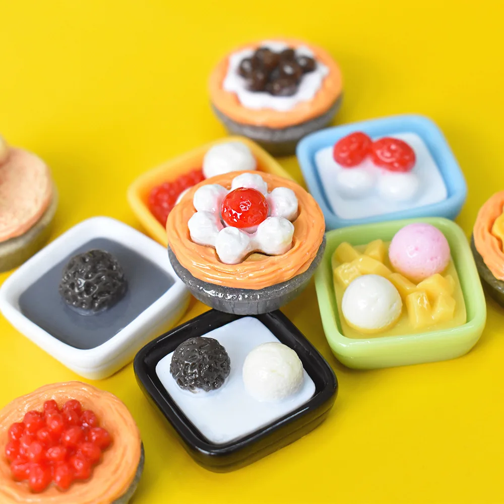 

100pcs Egg Tart Sugar Water Dessert Food Play Series Resin Cabochon DIY Accessory Refrigerator Stickers Household Props Material