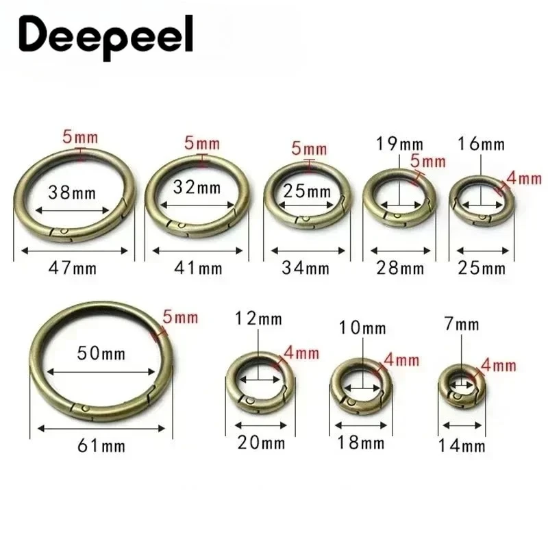20Pcs 10-50mm Metal O Ring Spring Openable Buckles Carabiner for Handbag Straps Keychain Dog Collar Snap Hooks DIY Accessories