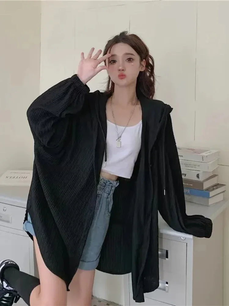 ADAgirl Sun-proof Oversize Shirt Women Summer Solid Casual Coats Korea Streetwear Style Mujer Blouse Fashion Loose Girls Tops