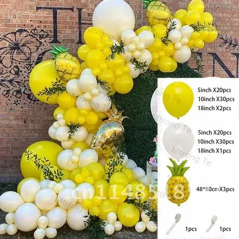 108pcs Milky White Yellow Balloons Garland Arch Kit Big Aluminum Foil Pineapple Balloon Wedding Birthday Baby Shower Decorations