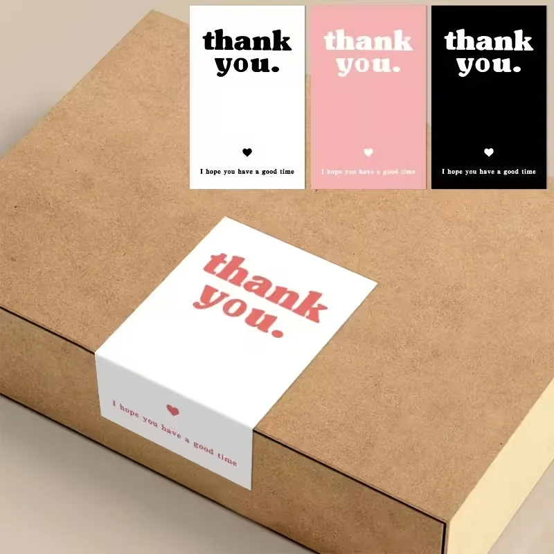 100-Pack Pink Thank You Stickers Rectangular Sealing Labels for Gift Packaging Decorative Tags Baking Boxes Shiny Paper Single U