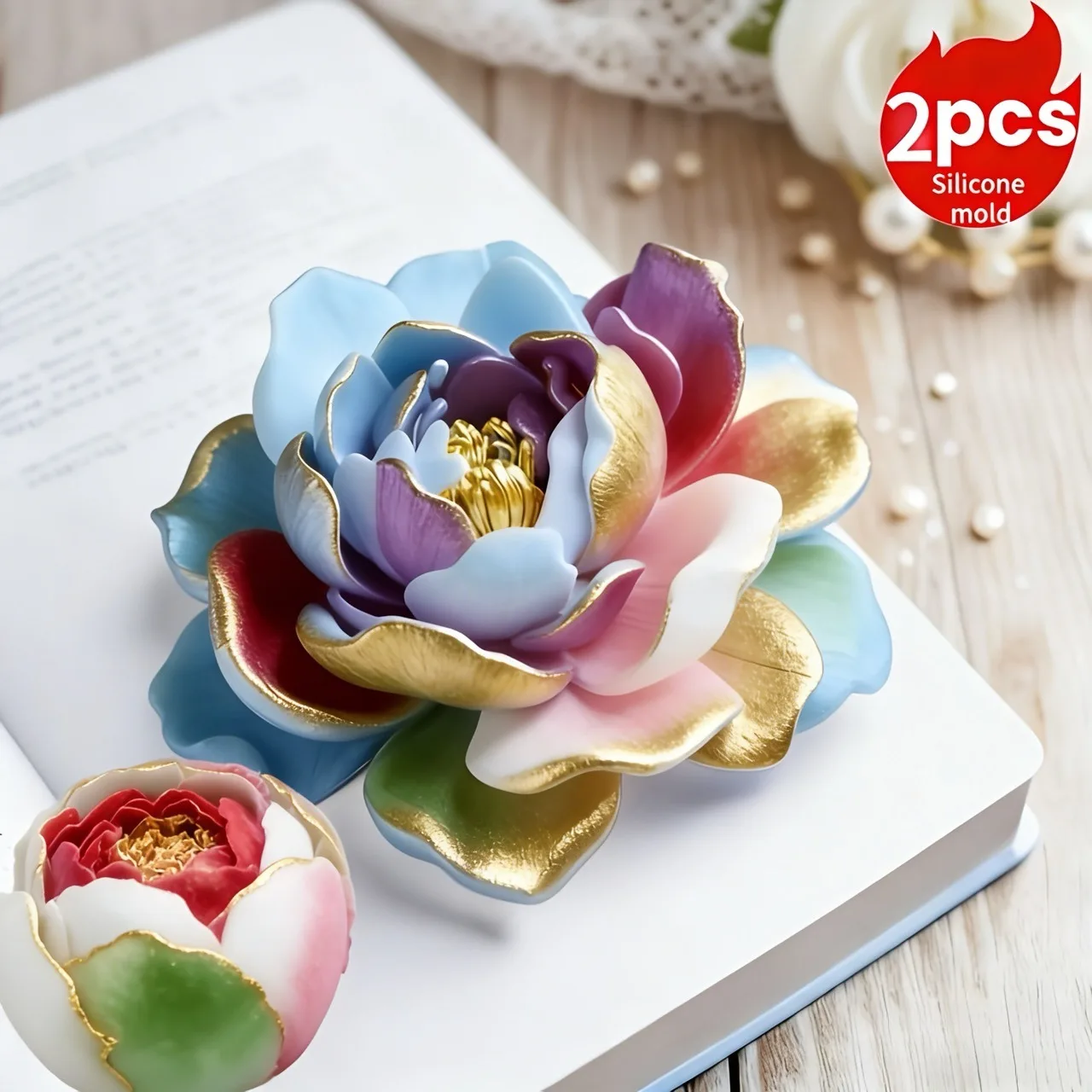2-teilige romantische 3D-Blumenformen – Tigerkopf-Jasmin und Rosenknospe – wiederverwendbare, hochwertige blumenförmige Formen, geeignet für Duftkerzen, handgemachte Seifen, Harzgießerei – Geschenke