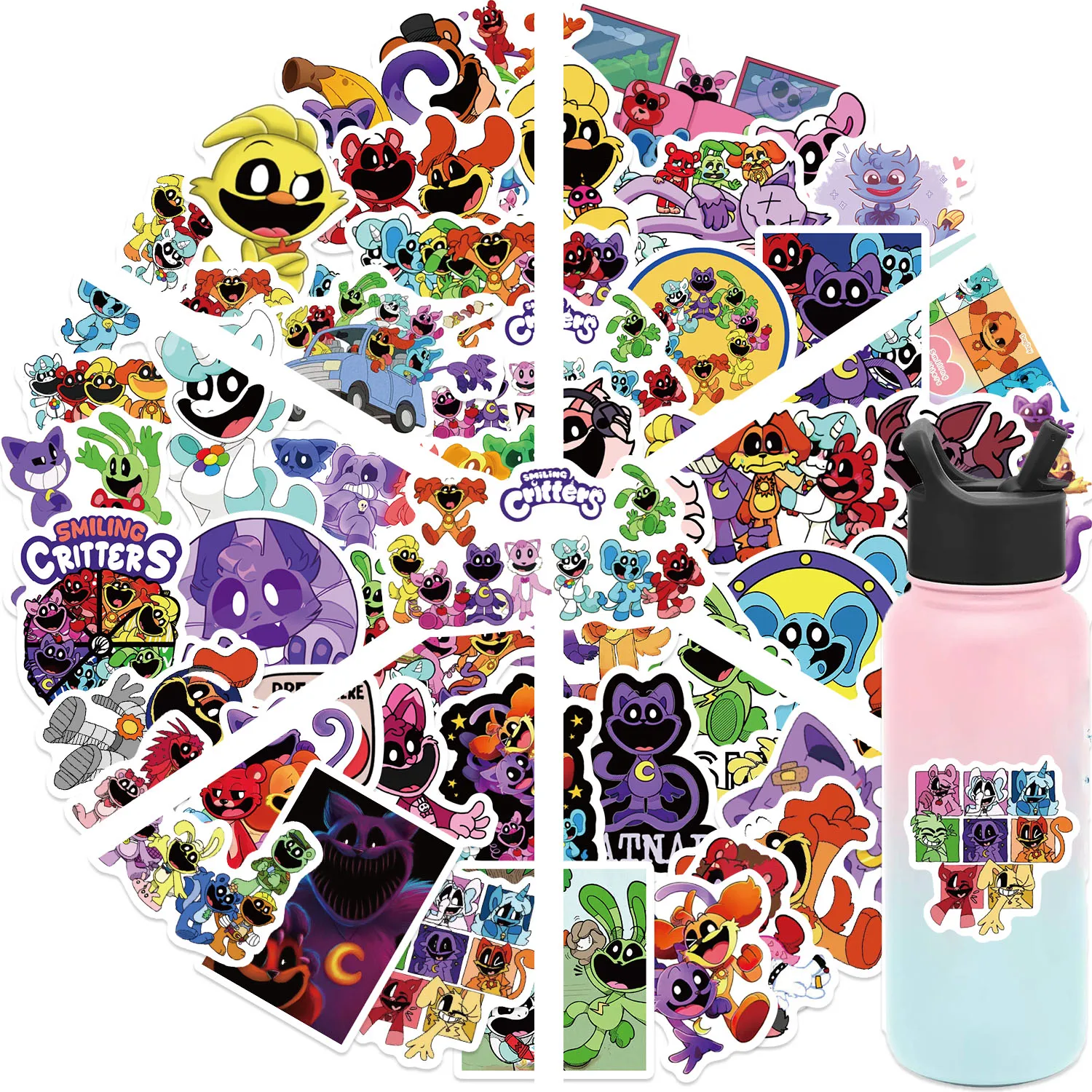 50Pcs Cartoon Smilling Critters Stickers Anime Characters Water Bottle Laptop Skateboard Book Scrapbook Sticker Kids Gift Toy