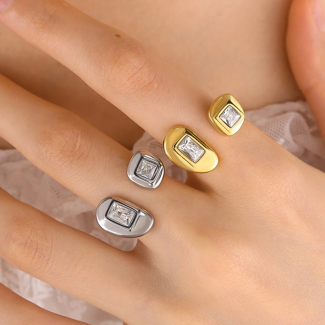 

WILD & FREE Vintage Luxury Zircon Stainless Steel Rings for Women 18K Gold Plated Chic Statement Waterproof Jewelry