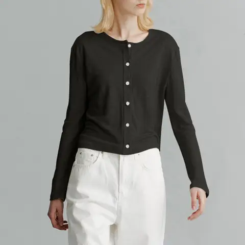 Women's Cotton Knitted Single-Breasted Shirt Spring New Ladies O-Neck Casual Solid Sunscreen Cardigan Thin Long-Sleeved Shirts