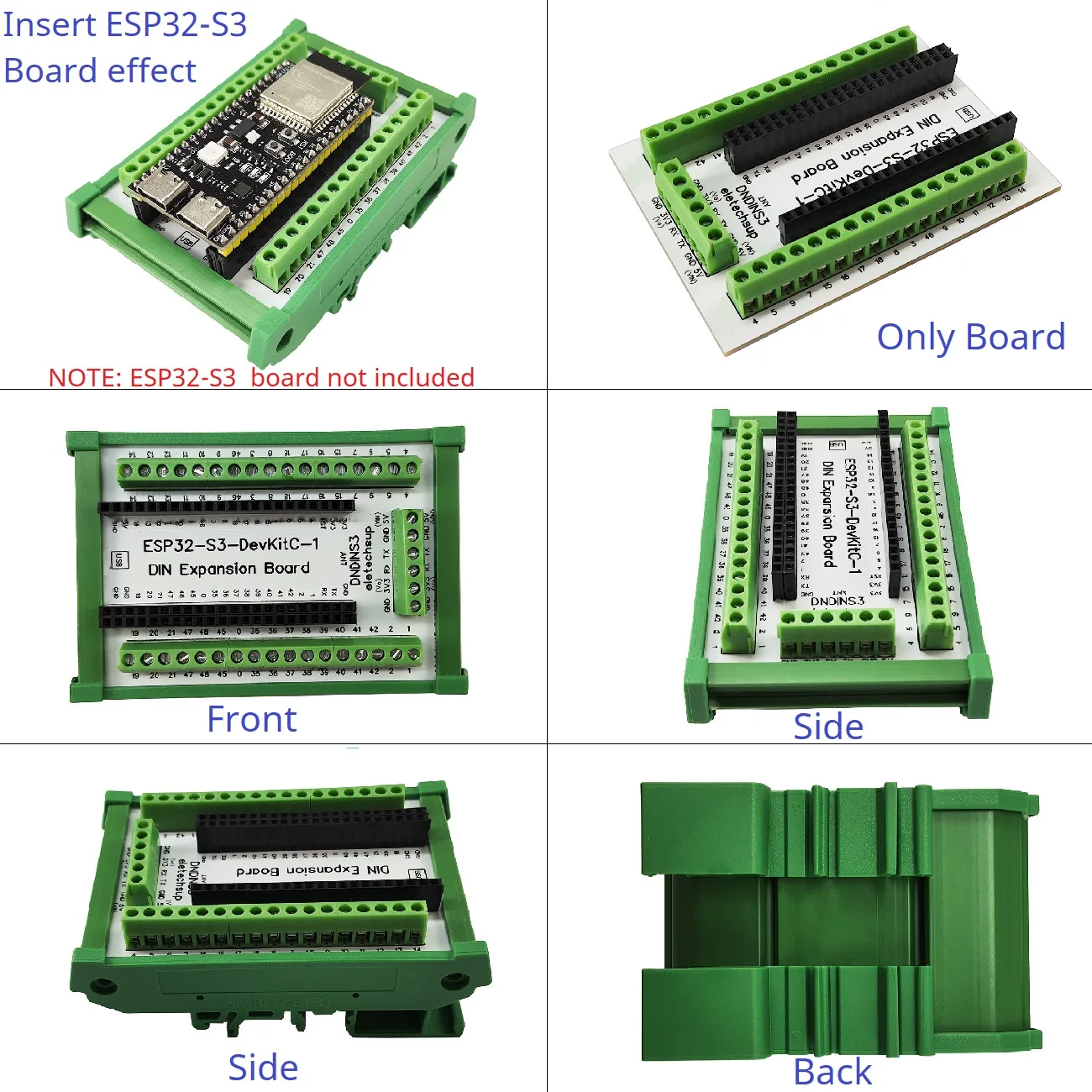 

ESP32-S3 Din Rail Mounting Expansion Board All PinOut 3.96 Screw Terminal Module USB OTG N16R8 N8R8 for Wi-Fi + Bluetooth LE