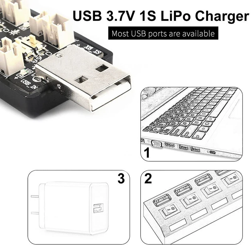 1S LiPo caricabatteria USB 3.7V/4.20V 6 canali 1S caricabatterie LiPo Micro- JST 1.25 JST-PH 2.0 connettori MCX MCPX