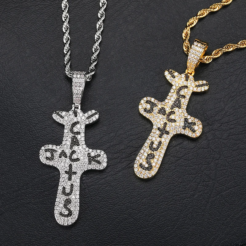 

Хип-хоп 3A + CZ Stone Paved Bling Iced Out Кактус Джек Крест Подвески Ожерелье для Мужчин Рэпер Ювелирные Изделия Золото Серебро Цвет