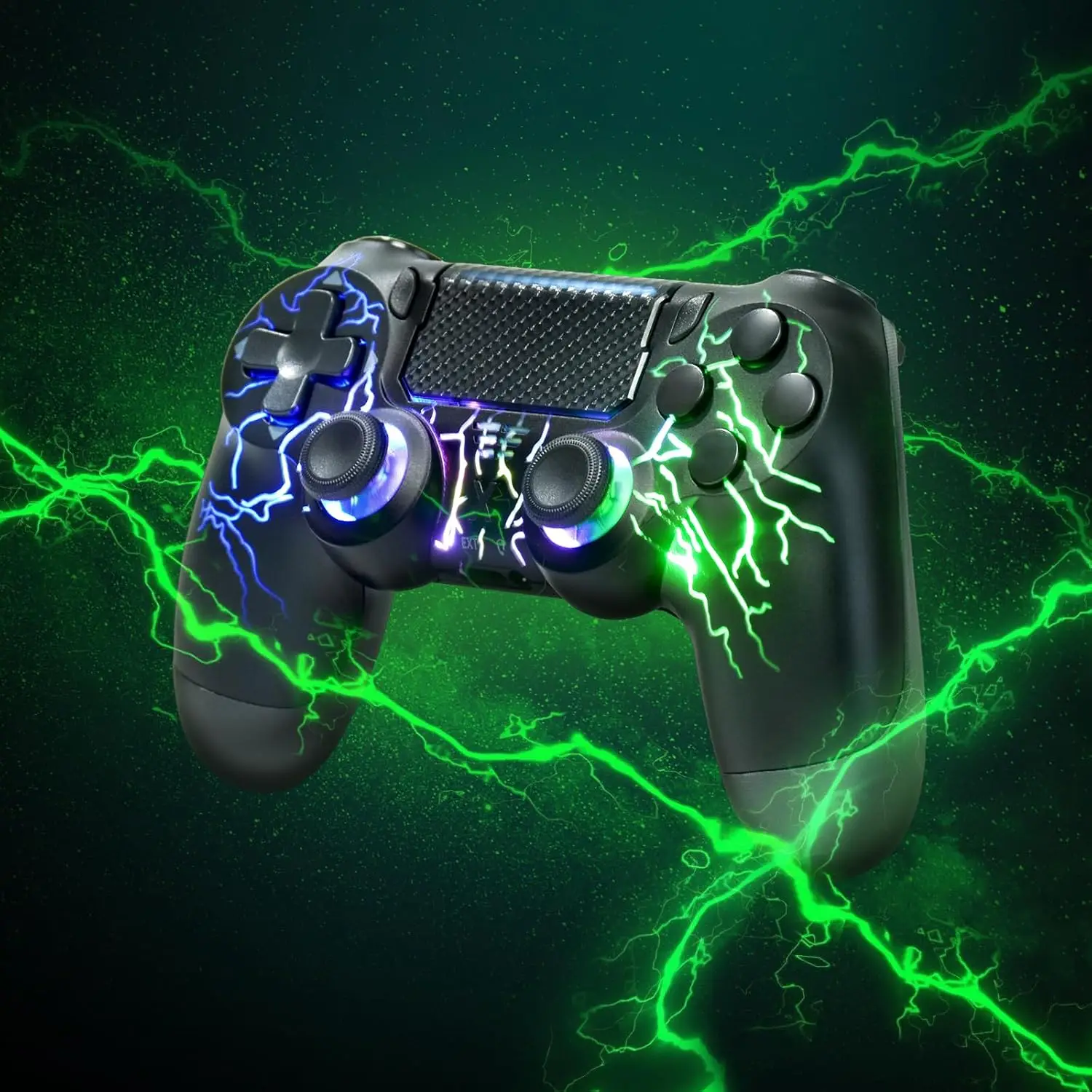 وحدة تحكم لاسلكية لجهاز PS4/ Pro/Slim & PC إضاءة RGB بنمط البرق الأبيض، عصا تحكم بتأثير القاعة، اهتزاز مزدوج 6 محاور