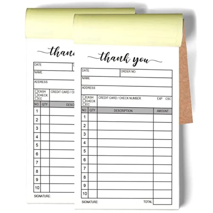 Thank You Receipt Book, 2 Packs 50-set Carbon Duplicate Copy Sales Receipt Form, Invoice Booklet for Stores, warehouses, office