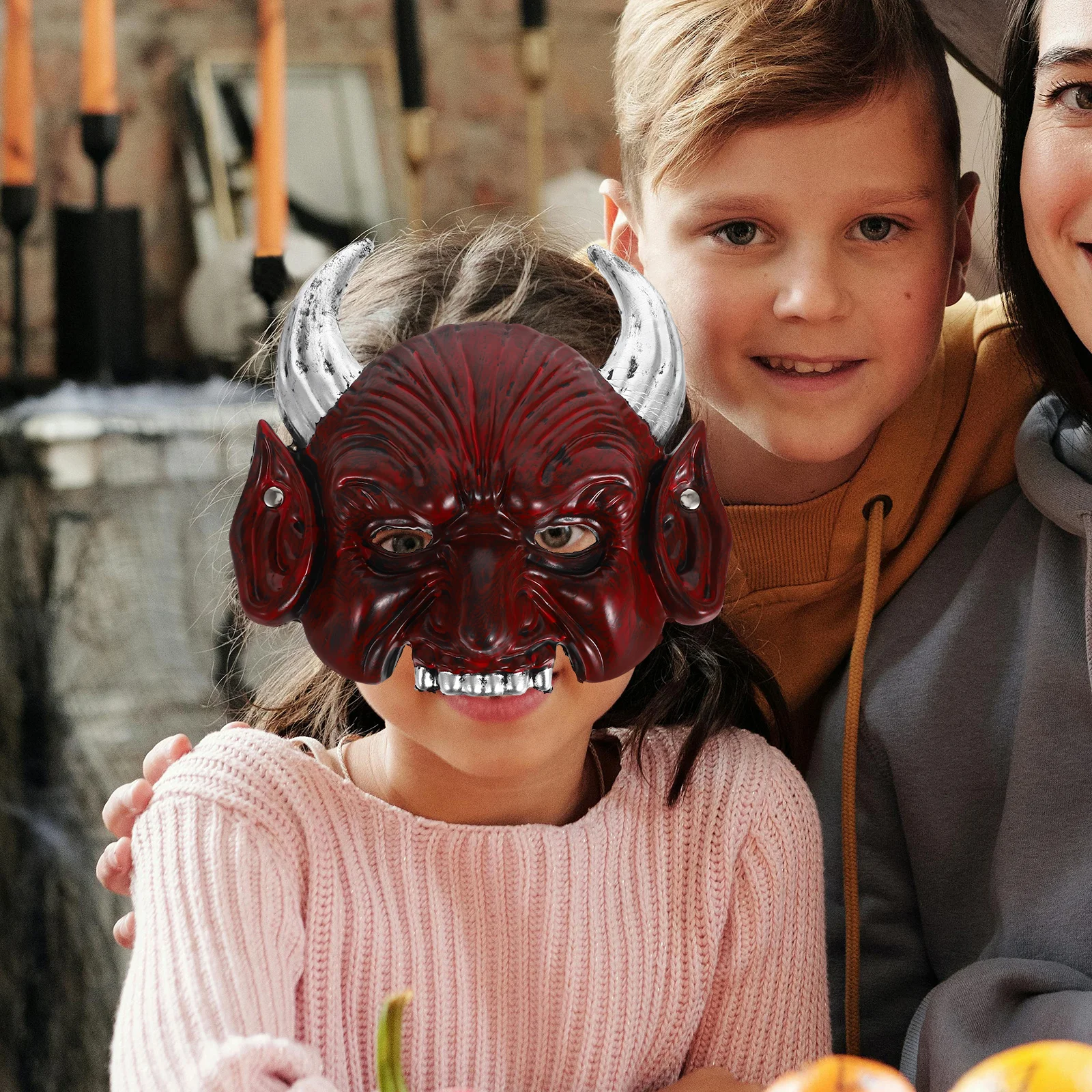 قناع أحمر واقعي قرون حادة للهالوين أقنعة تنكرية مخيفة نصف وجه للرجال والنساء قابلة للتعديل تناسب مرنة