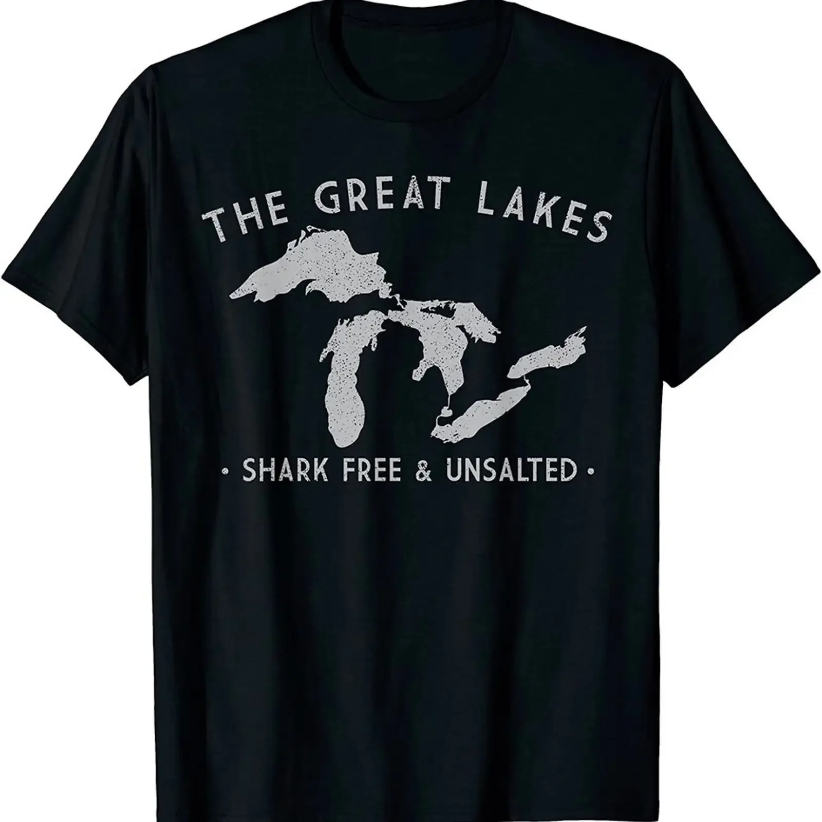 NEW LIMITED Great Lakes Shark Free and Unsalted Funny Vintage T Shirt vintage Washed Top For Everyday Wear Versatile Soft