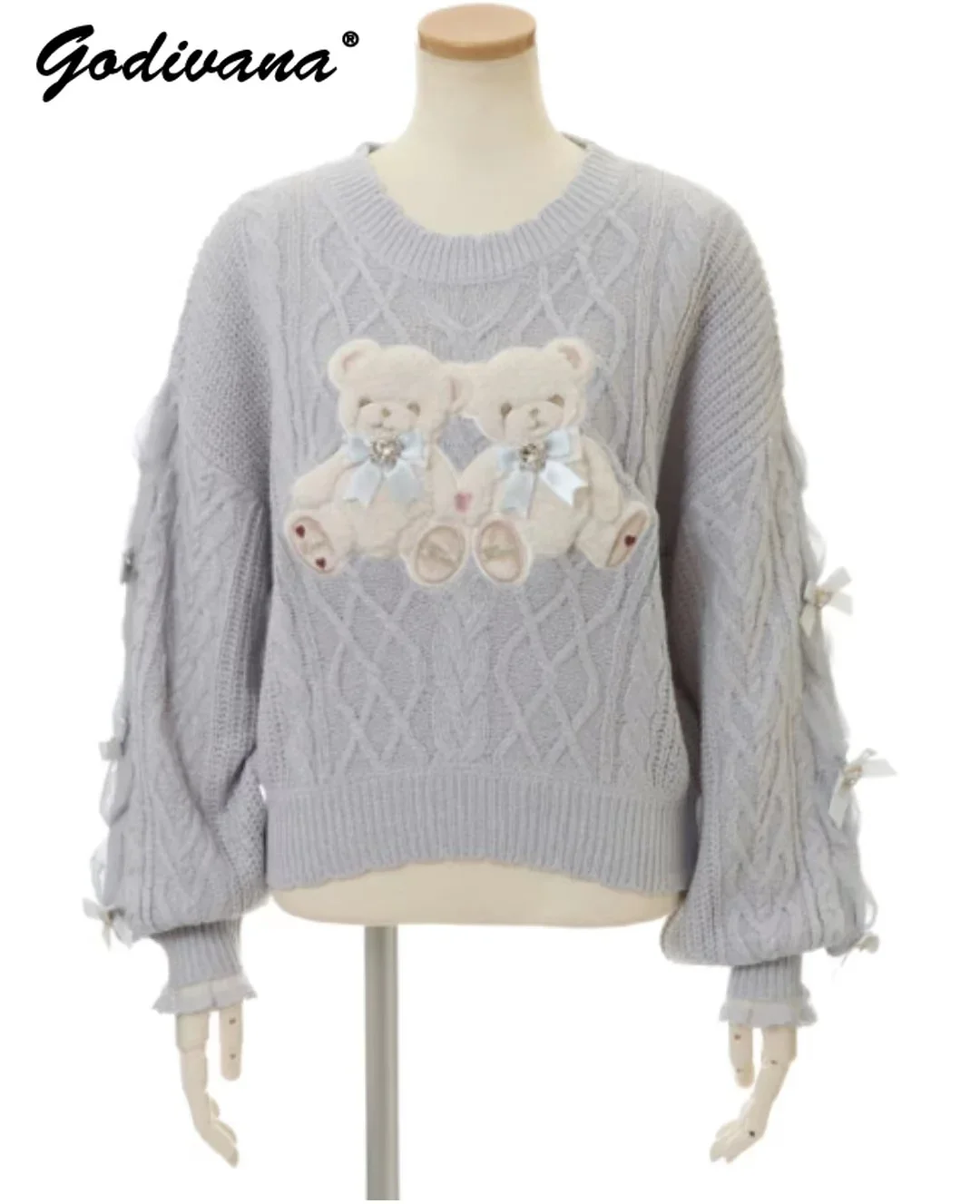 Mine Style Autumn and Winter Classic Cartoon Bear Sweater Lady Girls Sweet Round Neck Loose Sweater Japanese Liz Knit Tops