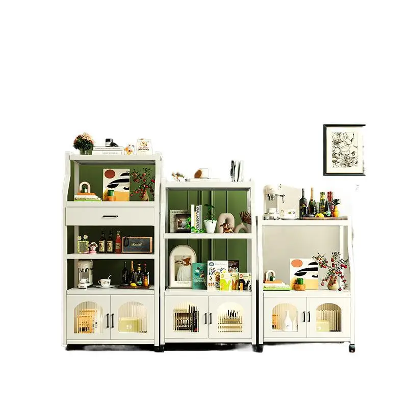 

Wheel floor type, kitchen rack, microwave oven storage, living room transparent cabinet door, dining side storage cabinet