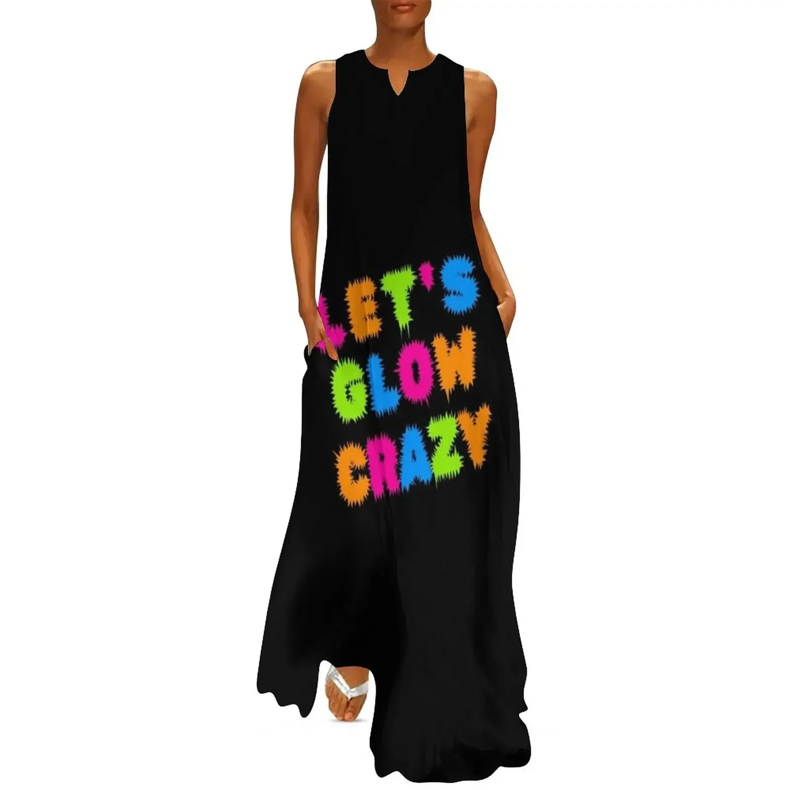 

Lets Glow Crazy Party Rave Colorful Long Dress beach dresses fairy dress festival outfit women Aesthetic clothing Dress