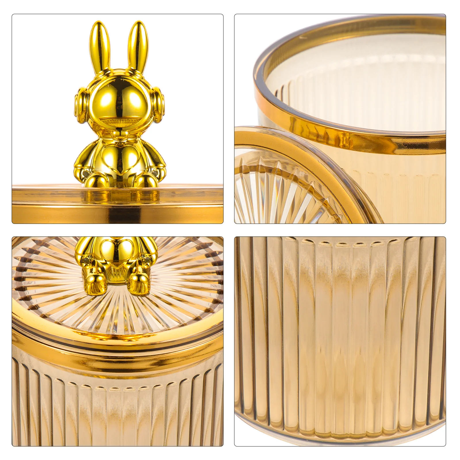 

Space Rabbit Storage Jar Transparent Acrylic Cartoon Astronaut Lid Cotton Swab Holder Multifunctional Bathroom Organizer