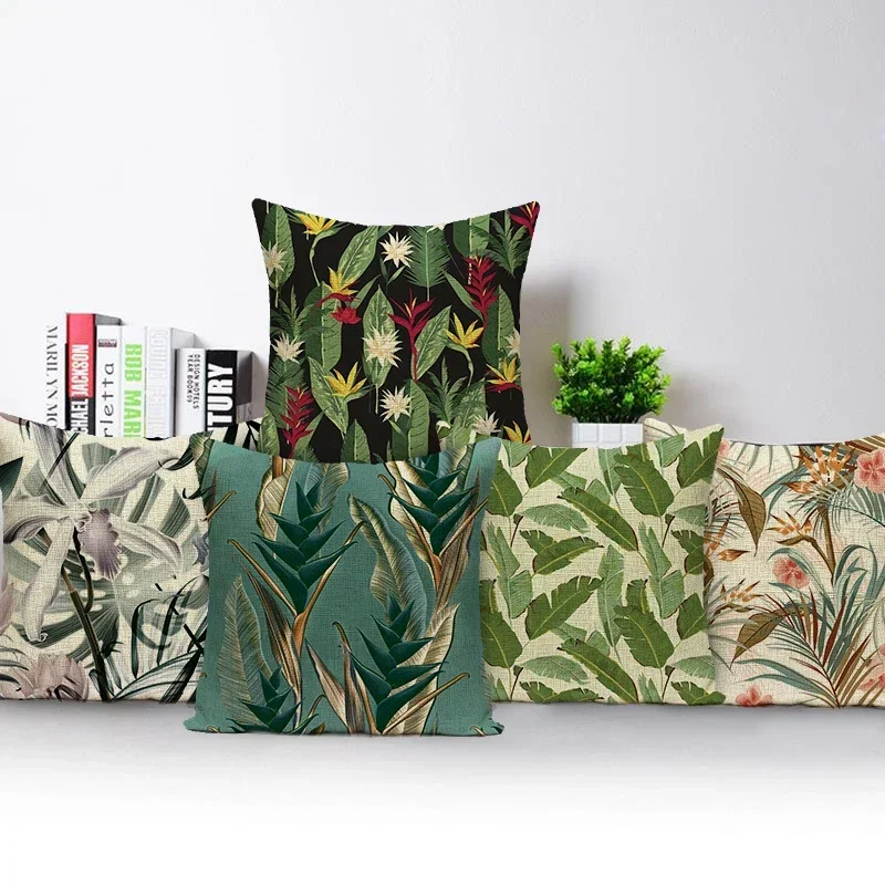 Tropical Leaves Flower Cushion Cover Plants Printed Pillow Case Home Office Decorative Throw Pillow Covers for Sofa Bed Car
