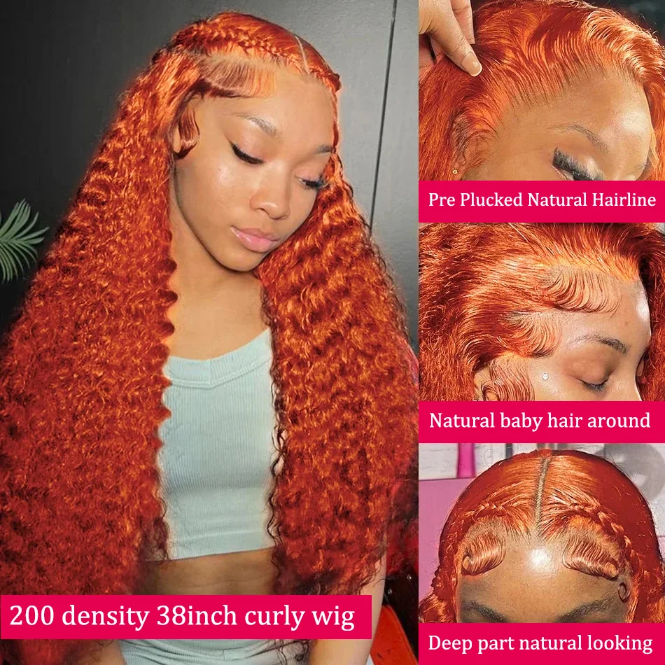 Curly Orange Ginger 13x6 Hd Lace Frontal Wigs Deep Water Wave Human Hair 100% Brazilian Choice For Women Cheap On Sale Clearance