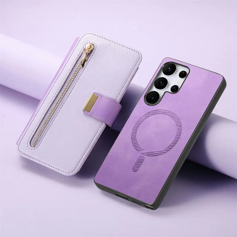 2-in-1 Afneembare Lederen Magnetische Kaarthouder voor Samsung Galaxy S26 Ultra S25 Edge 5G Flip Cover Wallet Funda Samsung S25 Plus FE