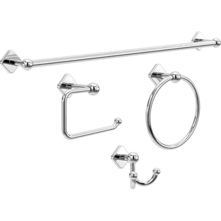 

Bathroom hardware set for modern homes: polished chrome 4-piece set including 18 + 6 towel rack, toilet paper holder, hand towe