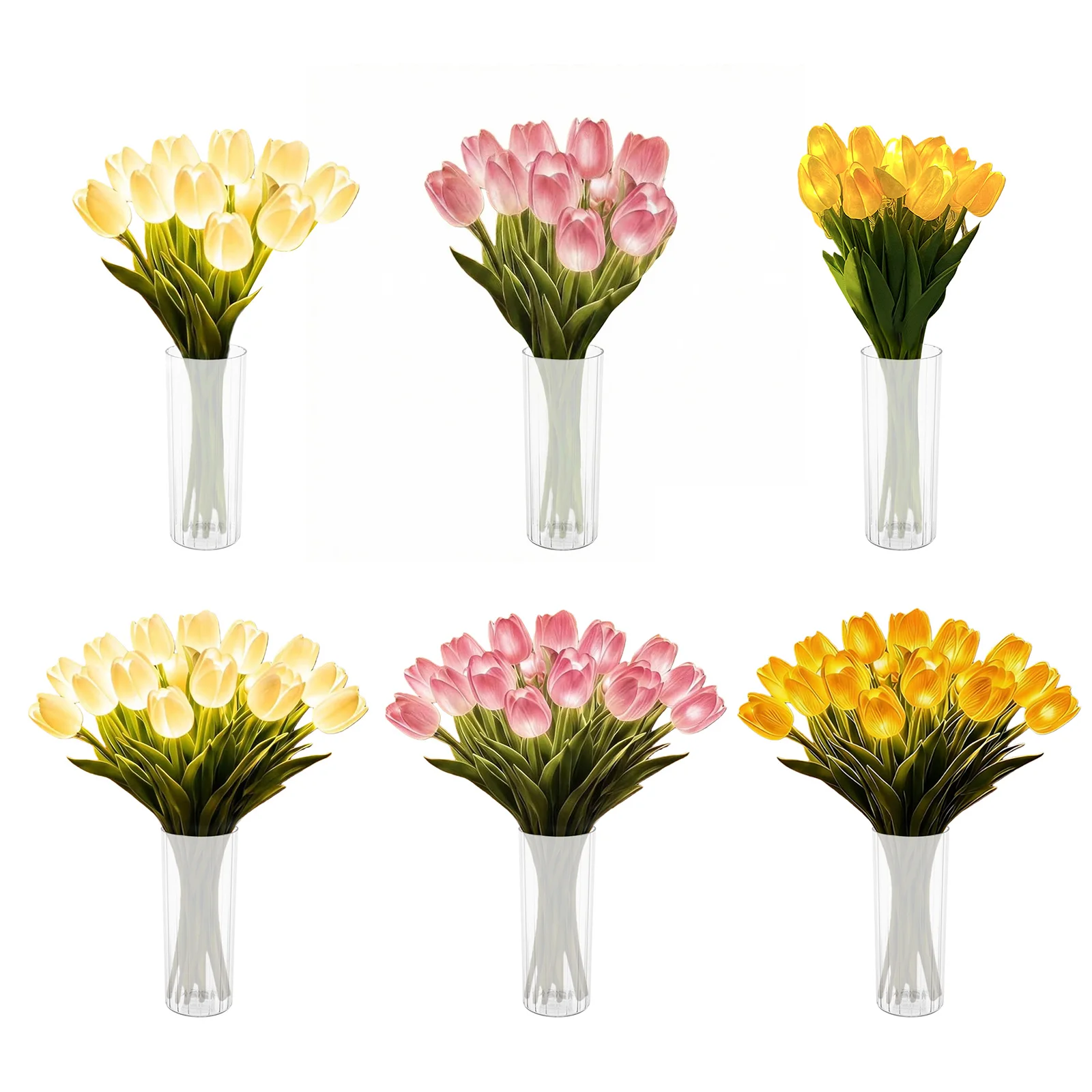 10/15pcs LED Lighted Artificial Flowers Tulip Lamp with Vase Flower Table Lamp Tulip Desk LED Night Light
