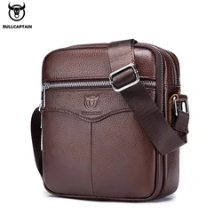 BULLCAPTAIN-Bolso de hombro informal para hombre, bandolera de cuero compacto, Mini bolso multifuncional de viaje de corta distancia