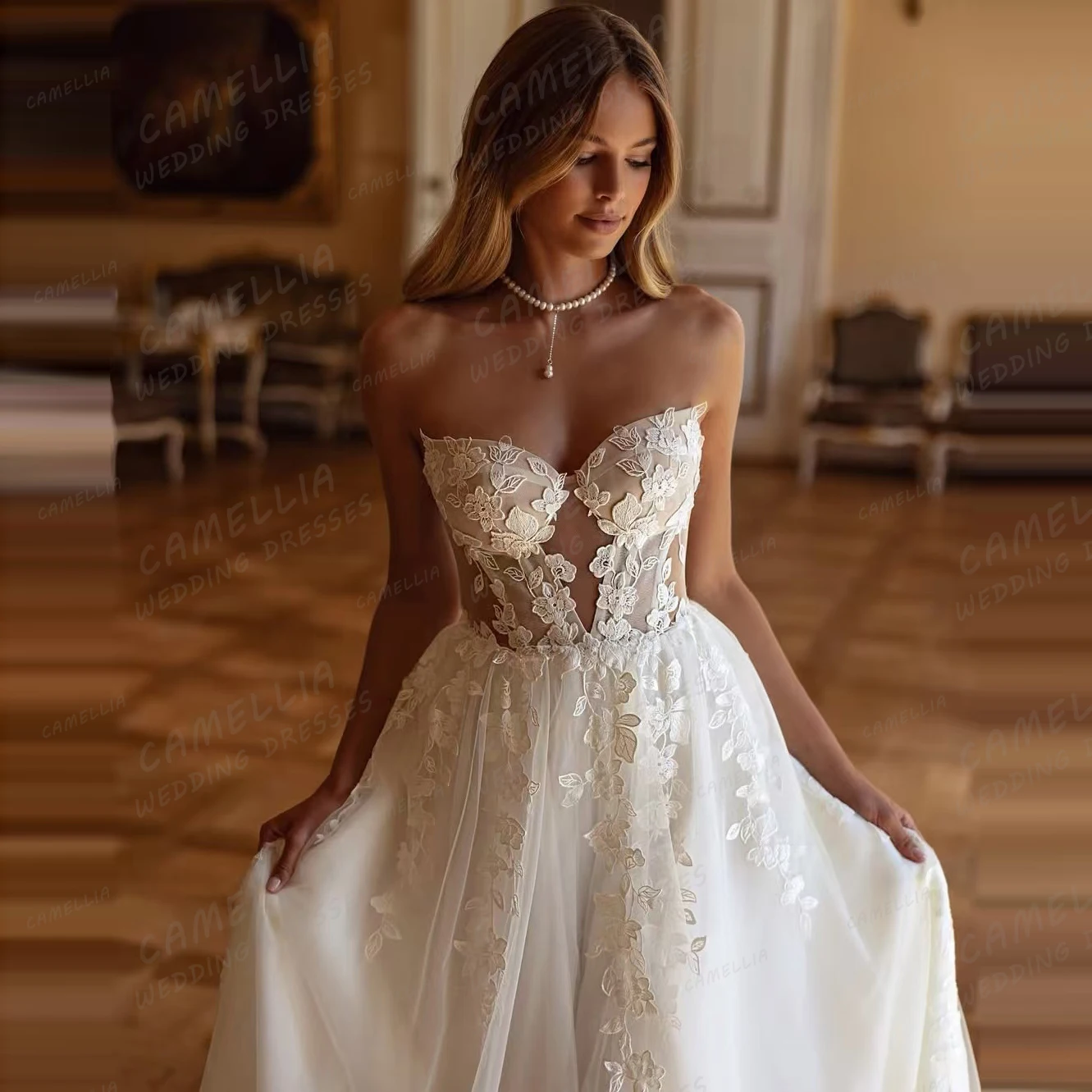 Elegante querida vestidos de casamento da mulher uma linha vestidos de noiva para noiva apliques sem mangas tule personalizado vestidos de novia