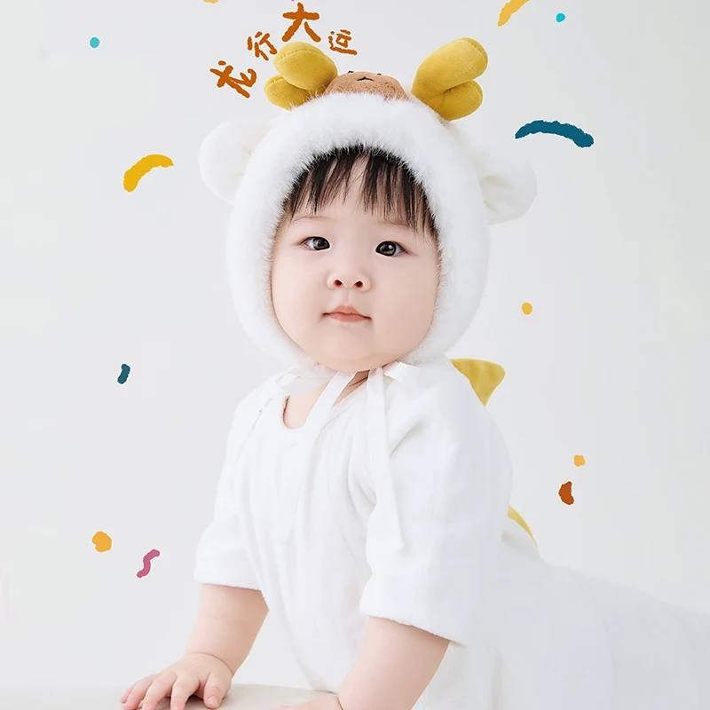 Baby Photography Clothes 12 Months Children Outfit Dragon Year Themed Jumpsuit Hat 2pcs/Set Studio Infant Photo Accessories