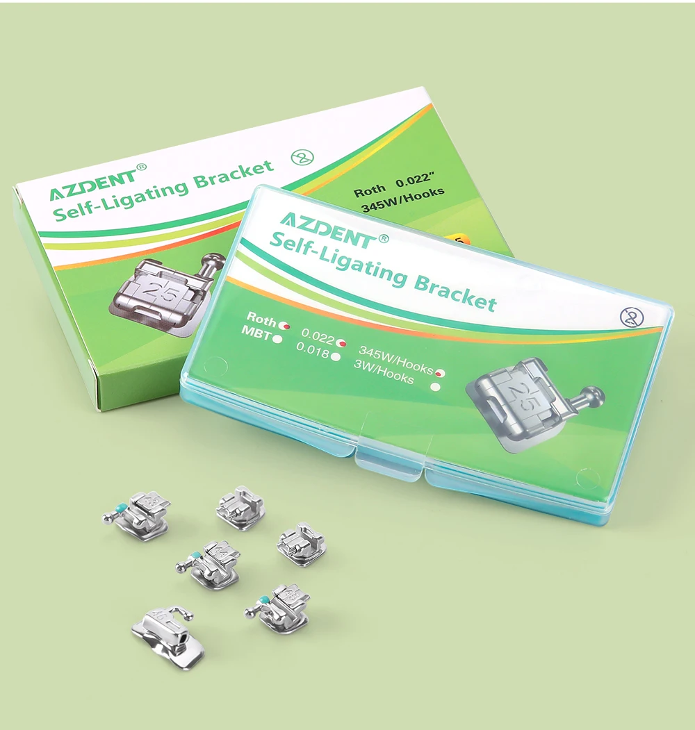 10 Packungen Azdent Metall-Kieferorthopädie-Selbstligierende Brackets mit Bukkalröhrchen Mini Roth/MBT 0,022 Haken 345 Ortho-Materialien – Detail 10