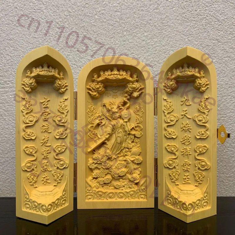 

Тибетская резная деревянная коробка из кипариса с изображением Будды Сюаньню, религиозная буддийская коллекция для ниши.