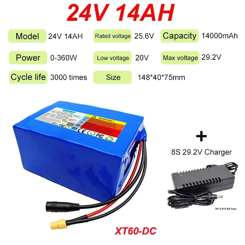 2024 24V 7Ah 14Ah 21Ah 28Ah 35Ah LiFePO4 Battery Pack 8S-32700 with BMS for Scooter Wheelchair Lawnmower Solar Battery + Charger