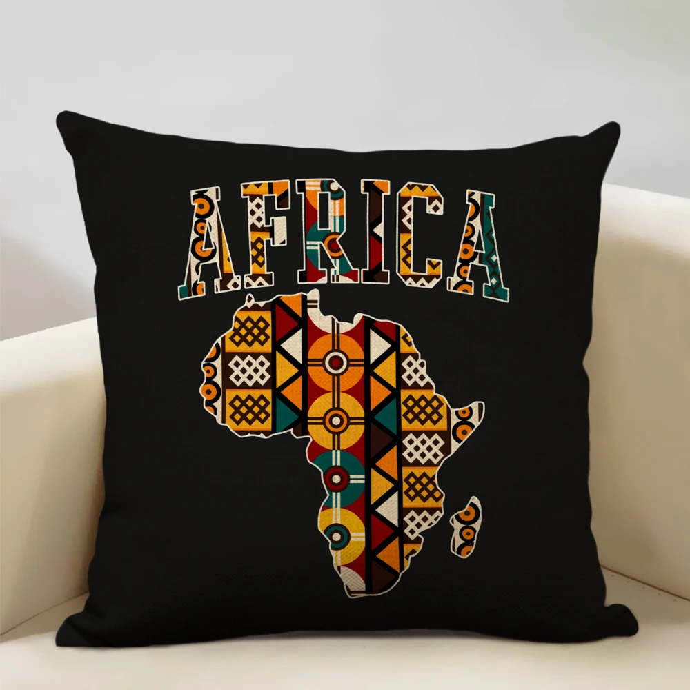 Map of Africa Geometrics Sofa Decorative Pillow Case African Pattern Cushion Cover LinenThrow Pillowcase