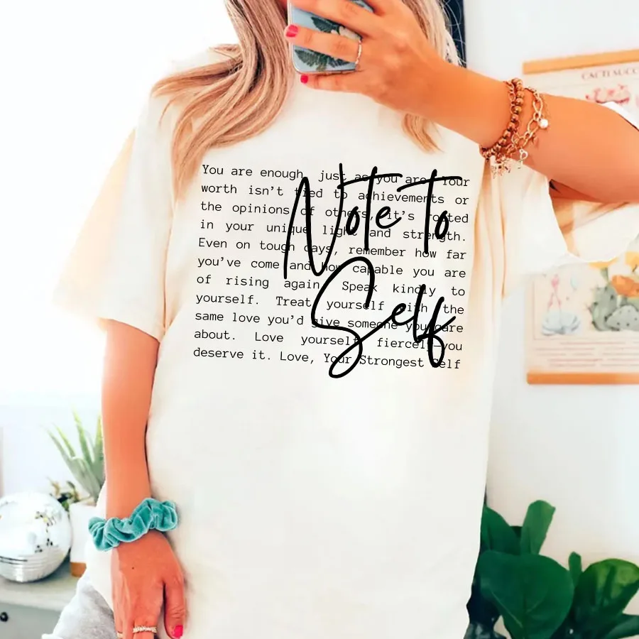 Note To Self Motivational Inspirational Self Care Iron-On Heat Transfer Sticker Decal T-shirts Sweatshirts Bag Clothing Decor