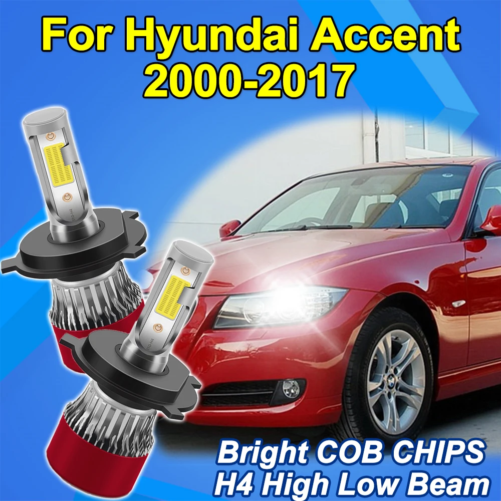 

For Hyundai Accent 2000-2017 9003/H4 LED Headlight Bulbs High/Low Beam 2Pcs Internal Drive Car Lights Replacement