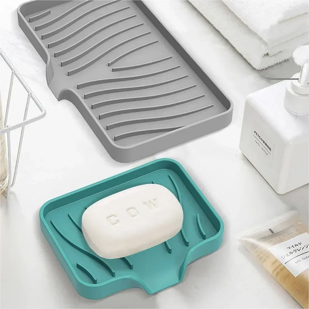 

1-Pack Silicone Drain Soap Box Kitchen Bathroom Anti-slip Sink Tray Creative Washing Table Soap Tray Free Punch Drain Rack