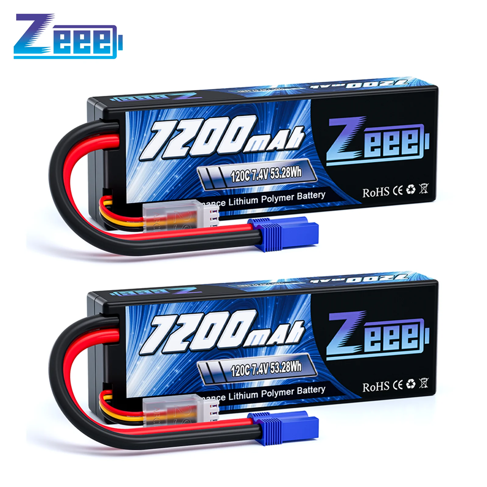 Zeee 2S Lipo Battery 7200mAh 7.4V 120C Hardcase with EC5/3 Plug for RC Car Truggy Buggy Vehicles Tank Airplane RC Models Parts