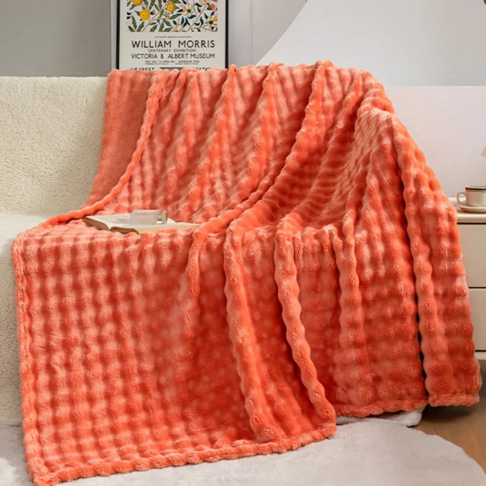 3D Bubble Orange Plush Blanket Soft Warm Cozy Textured Flannel Fleece Couch Throw Gift Plaid - Comfortable Summer Blankets - view 2