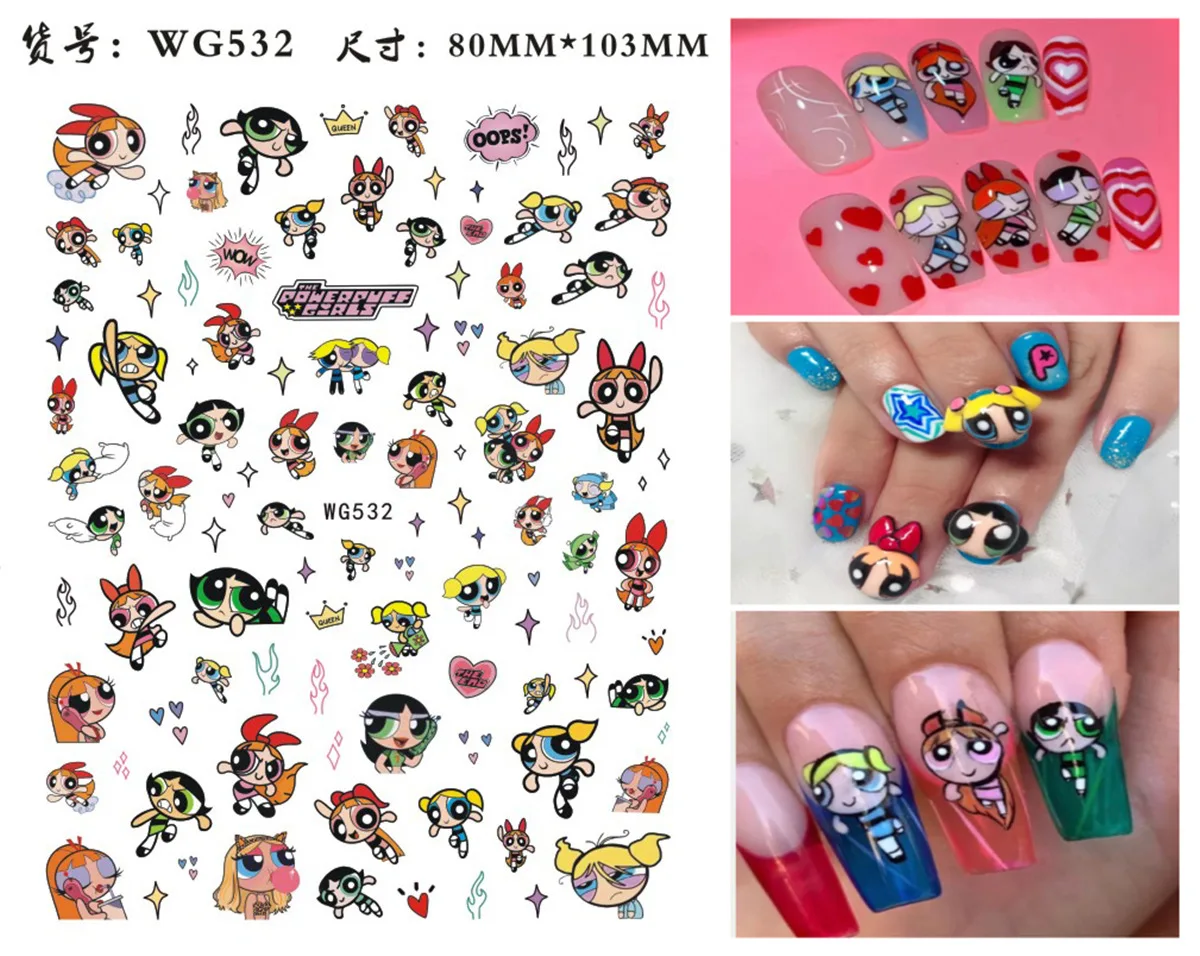 Miniso Cartoon Girl 3D Adhesive Nail Stickers Nail Art Accessories Pikachu Barbie Princess Stickers For Nails Nail Decoration