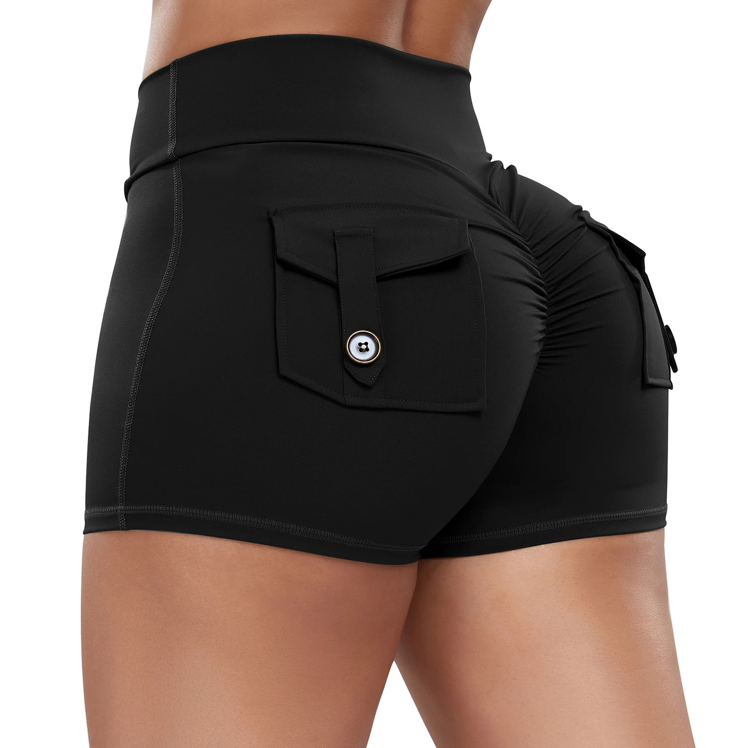 Calções de ioga com bolso para mulheres, cintura alta, rabo arranhão, booty fitness, bottoms de ginástica atlética, secagem rápida, roupas de