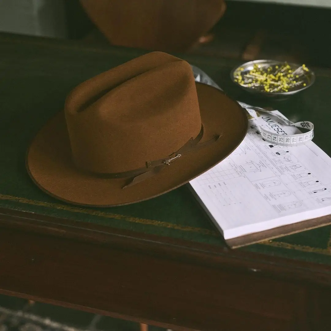 

Pure Wool Hat with Ribbon Decoration, Solid Color Wool Hat, Western Cowboy Wool Hat