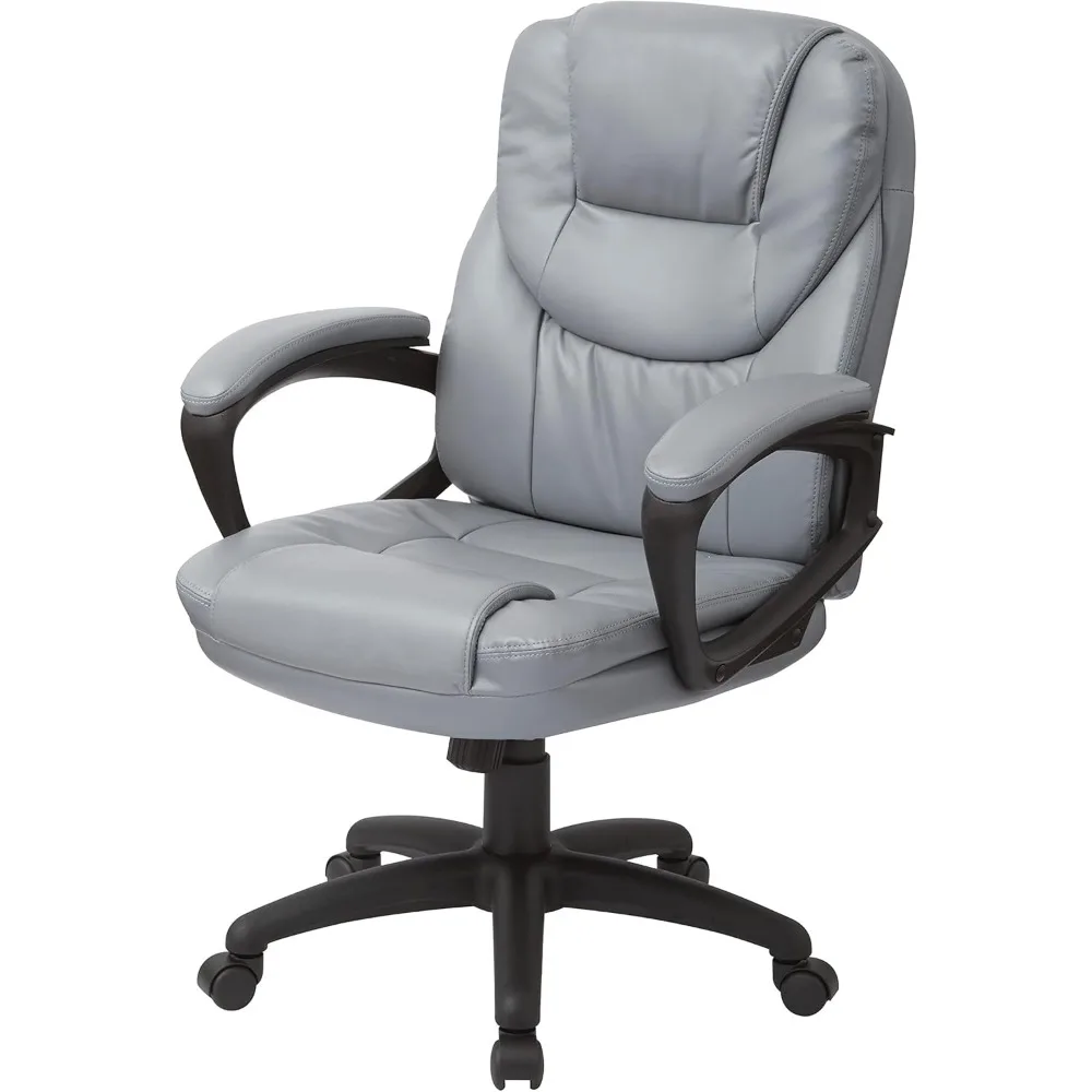كرسي مكتب مدير من الجلد الصناعي من سلسلة Office Star FL قابل للتعديل مع دعم قطني وأذرع مبطنة، رمادي فحمي #4