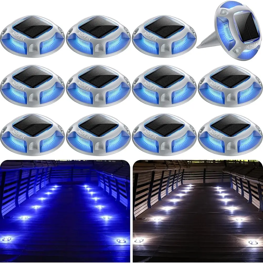 

12 Pack LED Driveway Lights, Waterproof Outdoor Security Lighting for Deck, Dock, Walkway, and Garden (Blue & White)