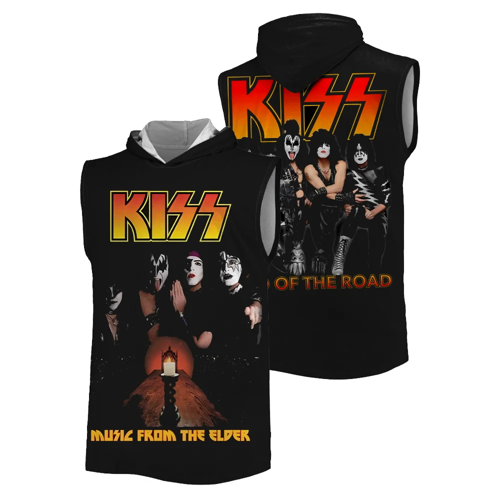 

Kiss band 2025 Summer new 3D printed sports hooded vest Breathable quick-dry fiteness fashion Pop hip-hop men's tank tops