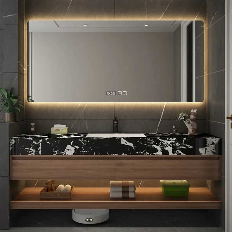 Bathroom Storage Cabinet with Mirror, Luxury Slate One Basin Modern Minimalist Hand Wash Combination, Basin Cabinet Combination