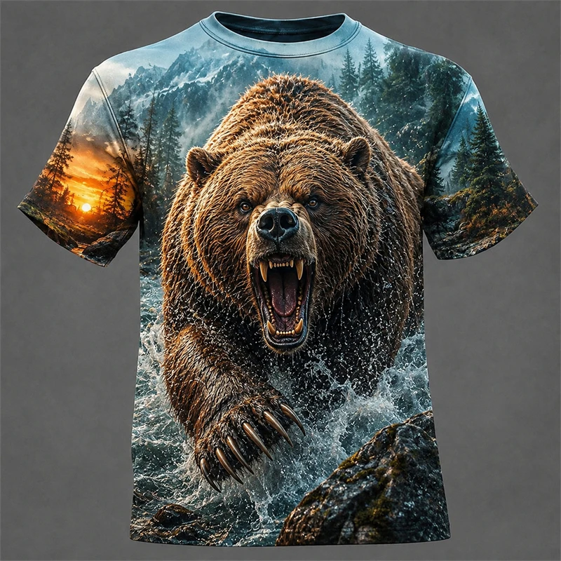 Fashion Cool Animal Wolf Tiger Men's T Shirt Short Sleeve T Shirt 3D Print O-Neck Shirt Exaggerated Designer Harajuku Men Tshirt
