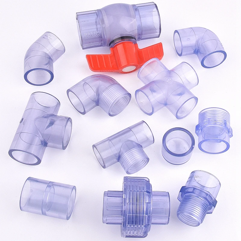 20~63mm UPVC Aquarium Fish Tank Connectors Transparent Blue UPVC 50cm Pipe/Ball Valve/Direct/Elbow/Tee/Union Joint/Cross Joints