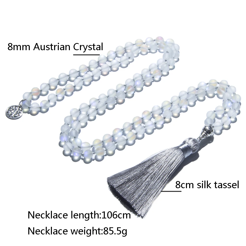 8mm Austrian Crystal Beaded Knotted 108 Mala Set Meditation Yoga Prayer Necklace Jewelry For Women Charm Rosary