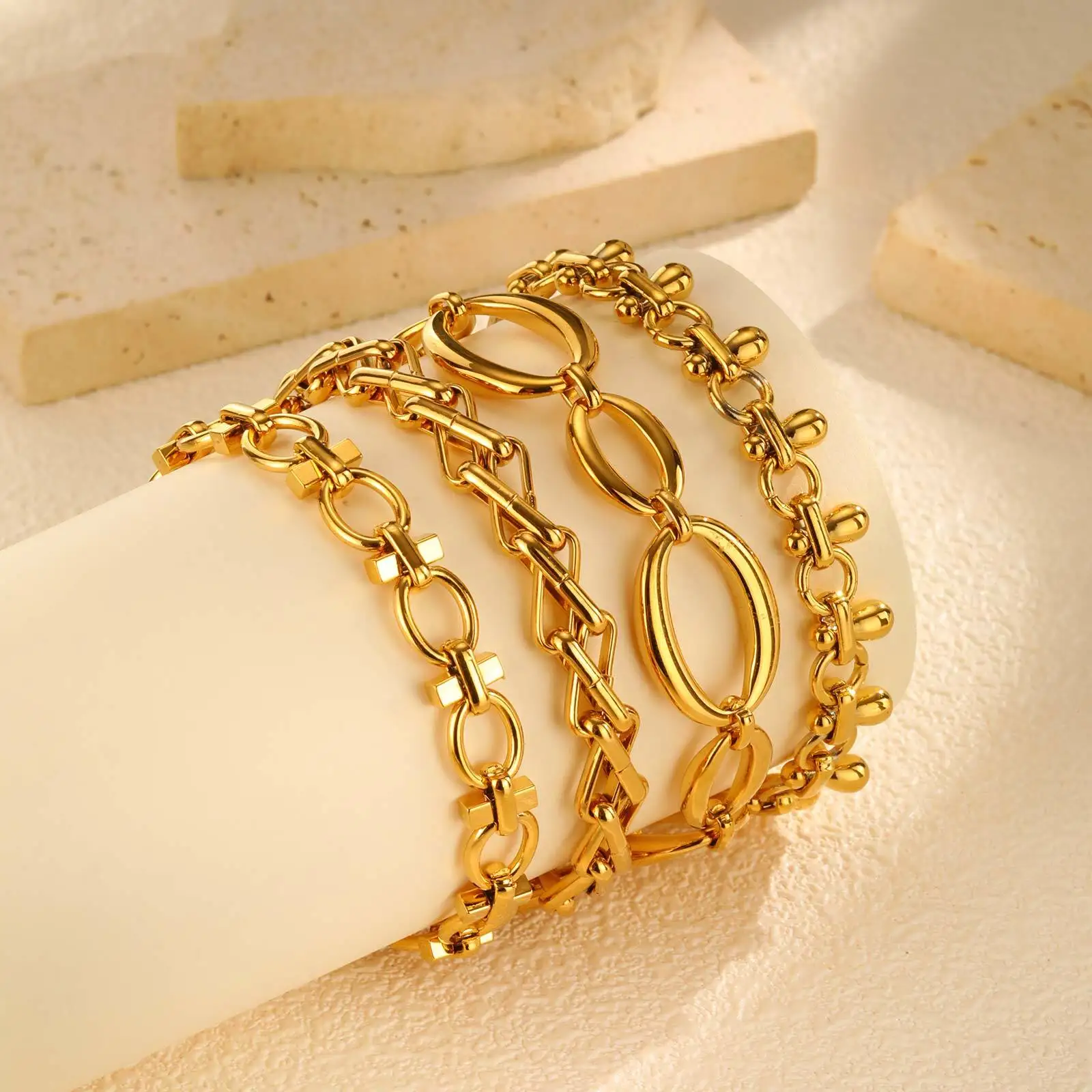 316L Stainless Steel Chunky Chain Bracelet for Women Gold Plated