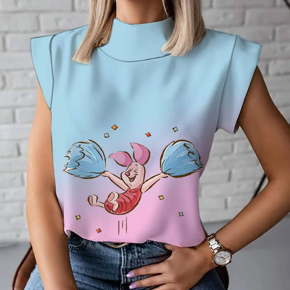 2023 Winnie the Pooh Animation Summer Fashion New Casual Versatile Cute Female Harajuku Street High Neck T-Shirt Vest y2k